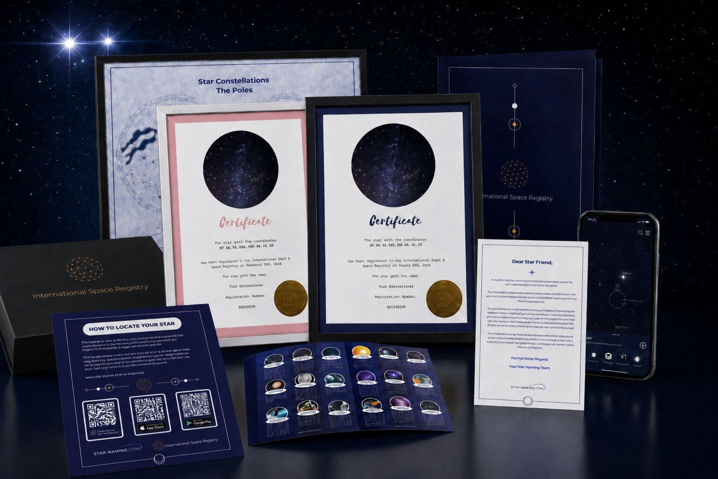 Duonova gift package with two personalized star certificates