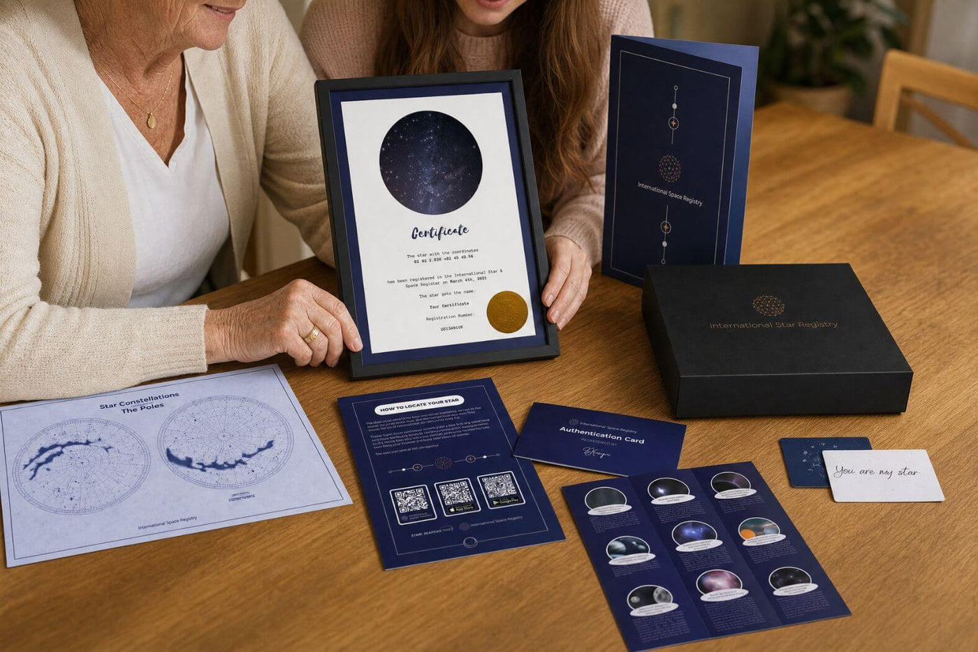 Personalized Star-Naming gift set and certificate presented as a meaningful gift for grandparents