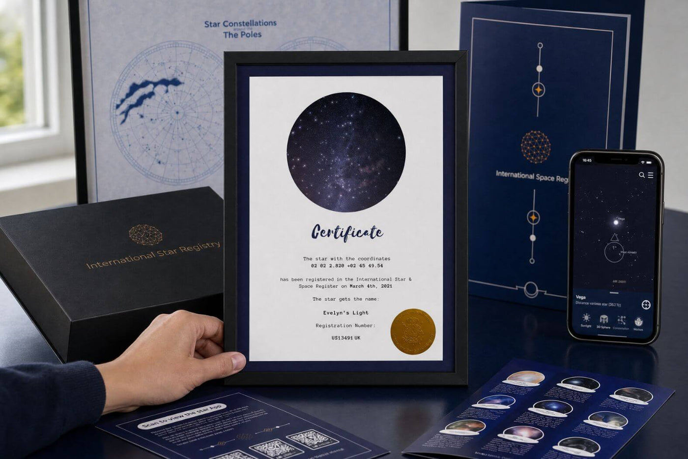 Star-Naming gift set with a personalized Evelyn's Light certificate