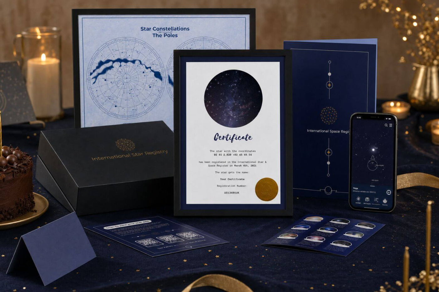 Complete Star-Naming birthday gift set with certificate, star chart and magnetic gift box