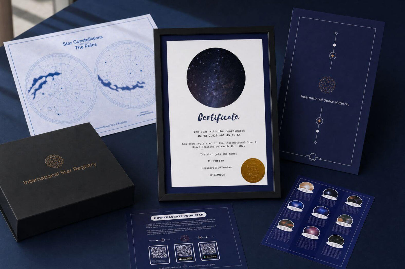 Personalized star naming certificate and gift set with constellation poster