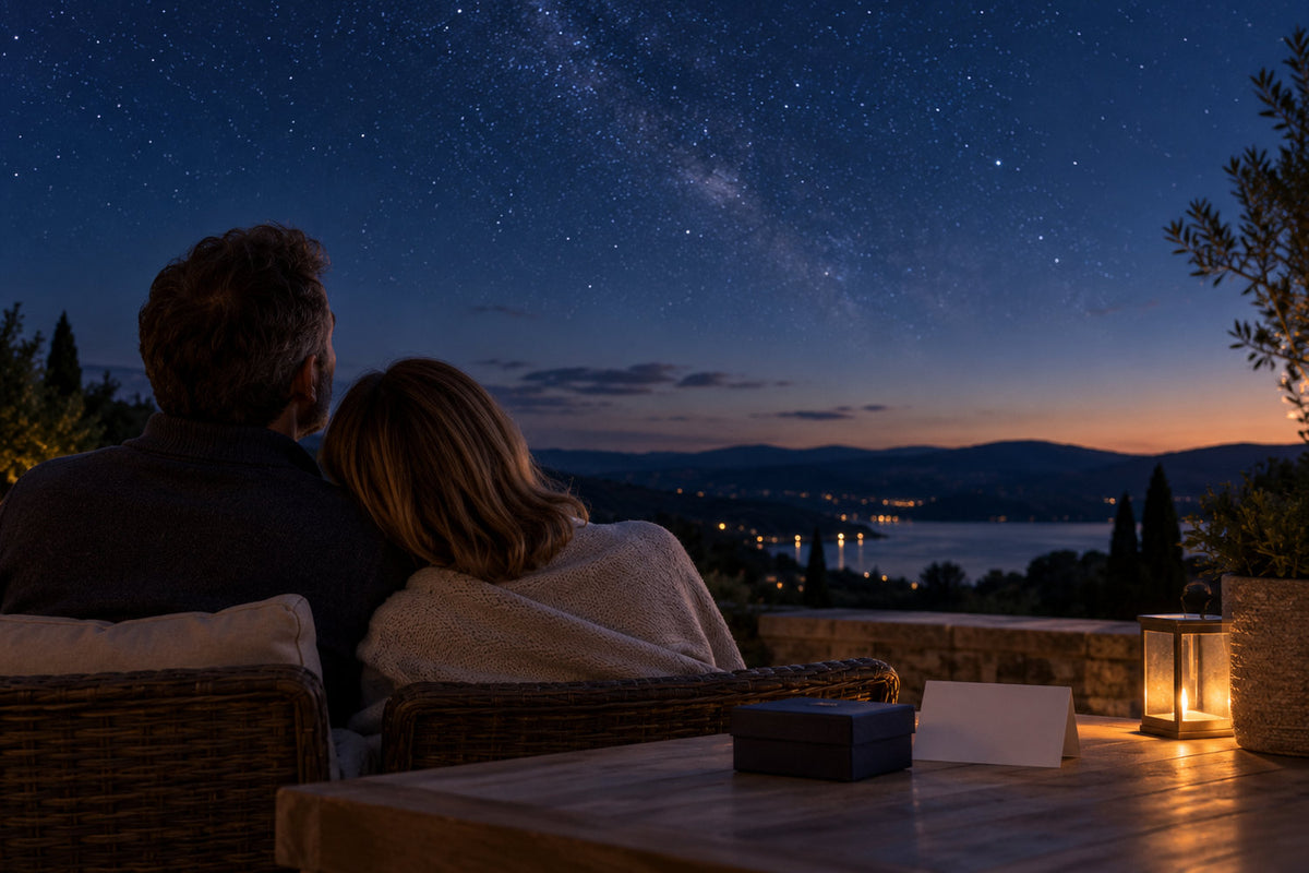 Two relatives sharing a quiet moment beneath the evening sky